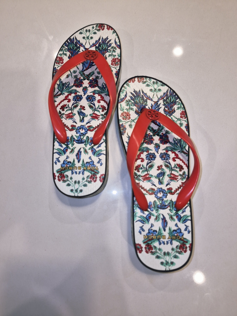Tory Burch Red Floral Printed Flip-Flop Eva Sandals Size 5